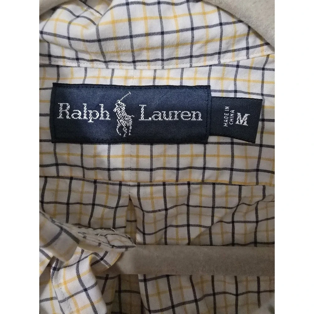 Polo Ralph Lauren Shirt Men Medium Yellow Navy Casual Button Down Window‎ Pane